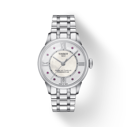 Tissot Chemin Des Tourelles Powermatic 80 Rubies Mother of Pearl Dial Silver Steel Strap Watch For Women - T099.207.11.113.00 Buy Now By Tissot