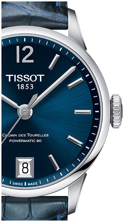 Tissot Chemin Des Tourelles Powermatic 80 Lady Blue Dial Blue Leather Strap Watch For Women - T099.207.16.047.00 Buy Now By Tissot