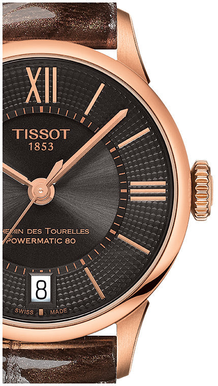 Tissot Chemin Des Tourelles Powermatic 80 Lady Brown Dial Brown Leather Strap Watch For Women - T099.207.36.448.00 Buy Now By Tissot