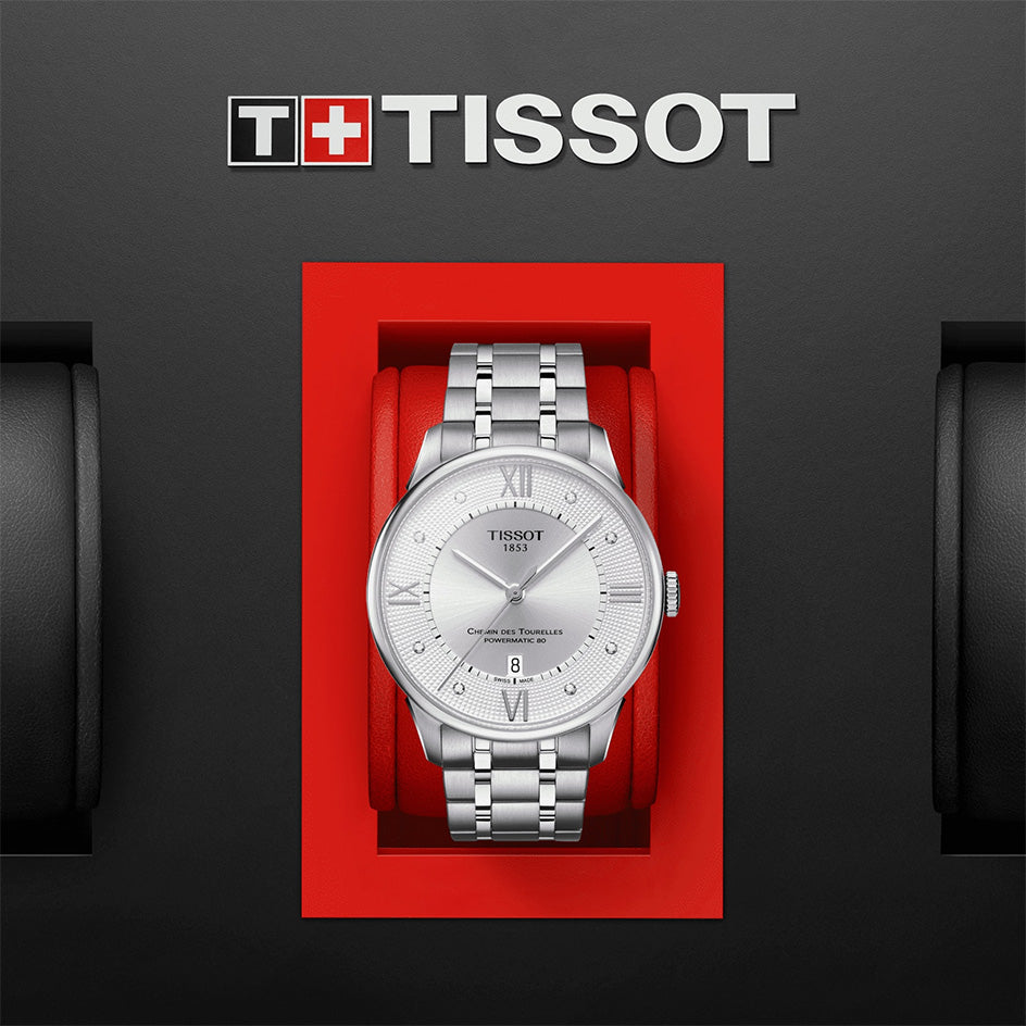 Tissot Chemin Des Tourelles Powermatic 80 Diamonds Silver Dial Silver Steel Strap Watch for Men - T099.407.11.033.00 Buy Now By Tissot