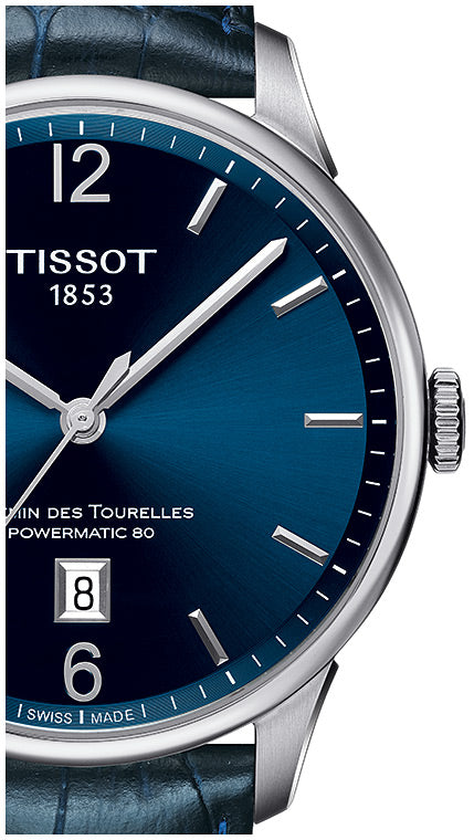 Tissot Chemin Des Tourelles Powermatic 80 Blue Dial Blue Leather Strap Watch for Men - T099.407.16.047.00 Buy Now By Tissot