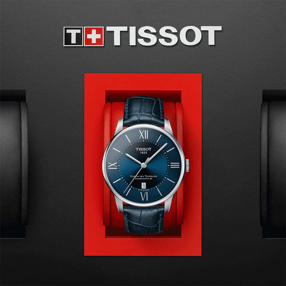 Tissot Chemin Des Tourelles Powermatic 80 Blue Dial Blue Leather Strap Watch for Men - T099.407.16.048.00 Buy Now By Tissot