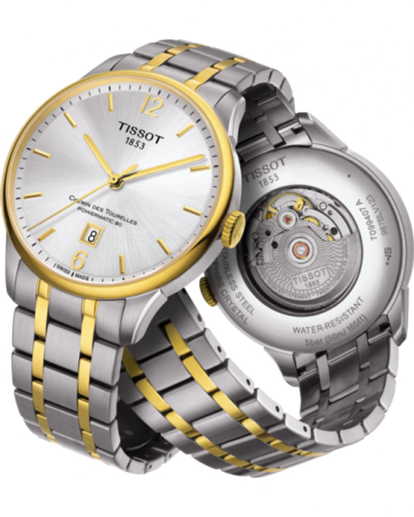 Tissot Chemin Des Tourelles Powermatic 80 Silver Dial Two Tone Steel Strap Watch For Men - T099.407.22.037.00 Buy Now By Tissot