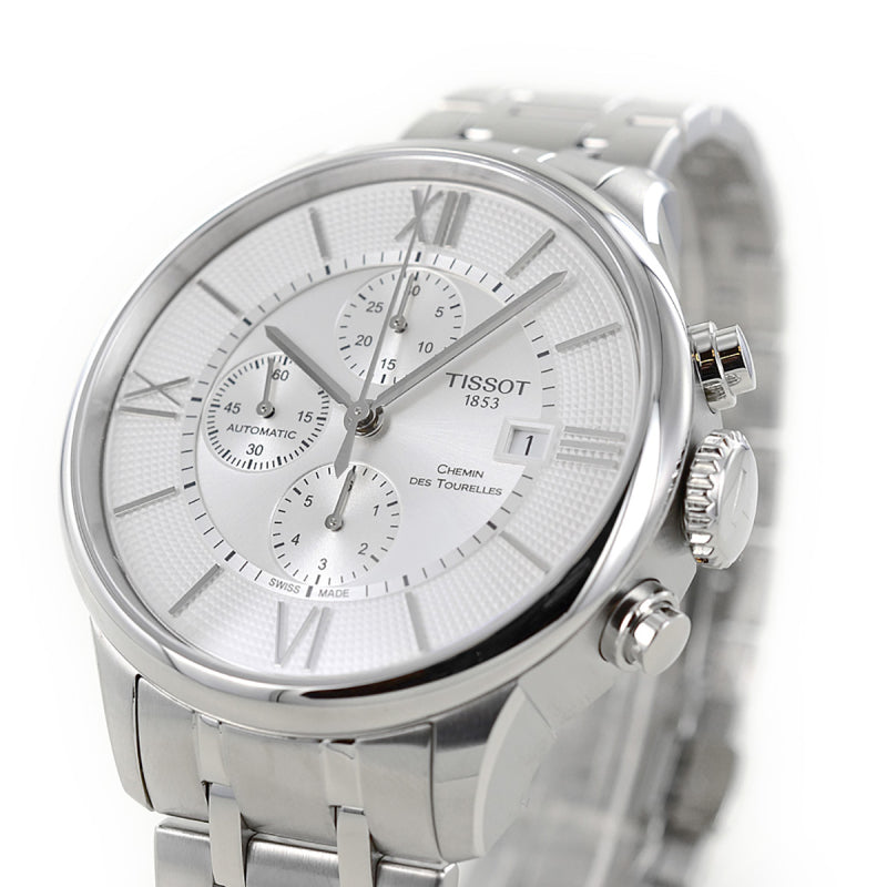 Tissot Chemin des Tourelles Automatic Chronograph White Dial Silver Steel Strap Watch for Men - T099.427.11.038.00 Buy Now By Tissot