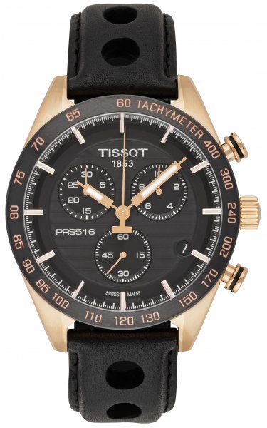 Tissot PRS 516 Chronograph Black Dial Black Leather Strap Watch For Men - T100.417.36.051.00 Buy Now By Tissot