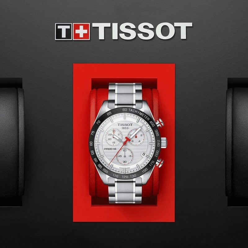 Tissot T Sport PRS 516 Chronograph White Dial Silver Steel Strap Watch For Men - T100.417.11.031.00 Buy Now By Tissot