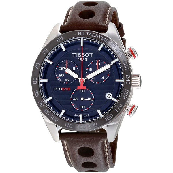 Tissot PRS 516 Chronograph Blue Dial Brown Leather Strap Watch For Men - T100.417.16.041.00 Buy Now By Tissot