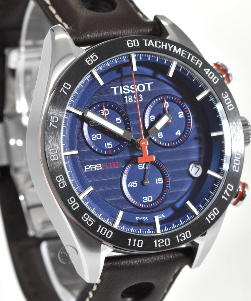 Tissot PRS 516 Chronograph Blue Dial Brown Leather Strap Watch For Men - T100.417.16.041.00 Buy Now By Tissot