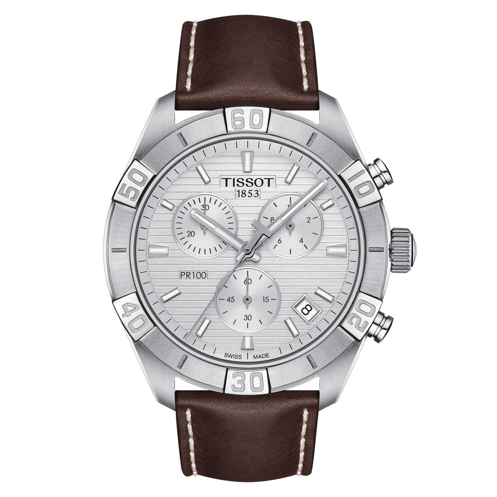 Tissot PR 100 Sport Quartz Chronograph Silver Dial Brown Leather Strap Watch For Men - T101.617.16.031.00 Buy Now By Tissot