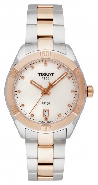 Tissot PR 100 Sport Chic Diamonds Mother of Pearl Dial Two Tone Steel Strap Watch for Women - T101.910.22.116.00 Buy Now By Tissot