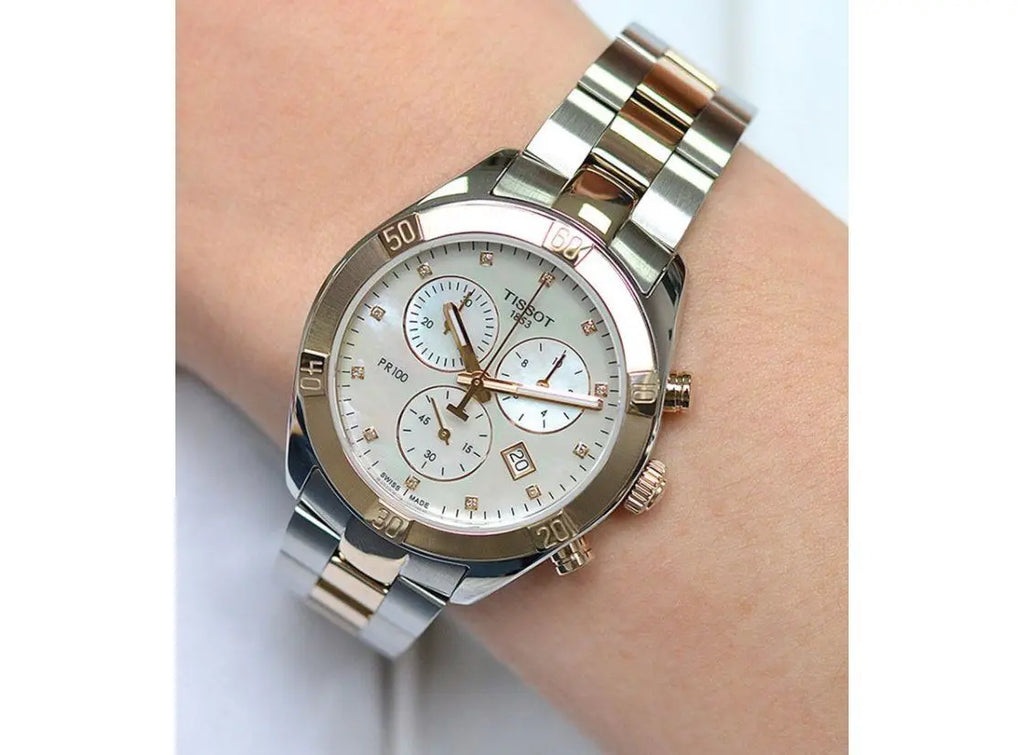Tissot PR 100 Sport Chic Chronograph Silver Dial Two Tone Steel Strap Watch For Women - T101.917.22.031.00 Buy Now By Tissot