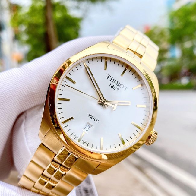 Tissot T Classic PR 100 Quartz White Dial Gold Steel Strap Watch for Men - T101.410.33.031.00 Buy Now By Tissot