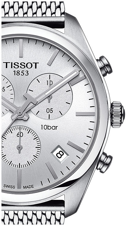 Tissot PR 100 Chronograph White Dial Silver Mesh Bracelet Watch For Men - T101.417.11.031.02 Buy Now By Tissot