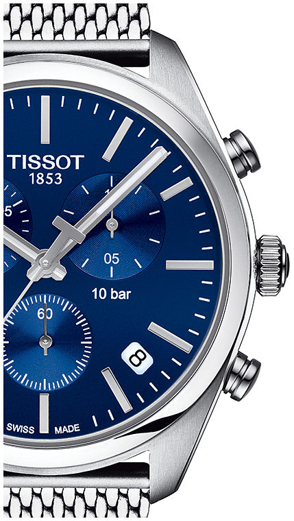 Tissot PR 100 Chronograph Blue Dial Silver Mesh Bracelet Watch for Men - T101.417.11.041.00 Buy Now By Tissot