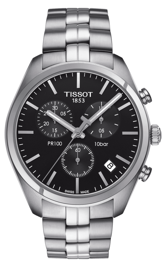 Tissot T Classic PR 100 Chronograph Black Dial Silver Steel Strap Watch for Men - T101.417.11.051.00 Buy Now By Tissot