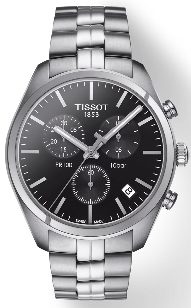 Tissot T Classic PR 100 Chronograph Black Dial Silver Steel Strap Watch for Men - T101.417.11.051.00 Buy Now By Tissot