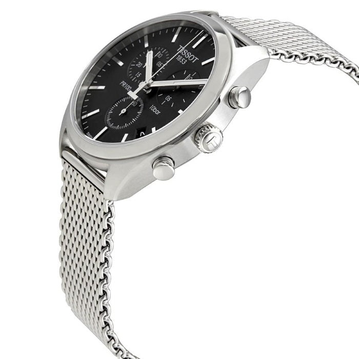 Tissot PR 100 Chronograph Black Dial Silver Mesh Bracelet Watch For Men - T101.417.11.051.01 Buy Now By Tissot