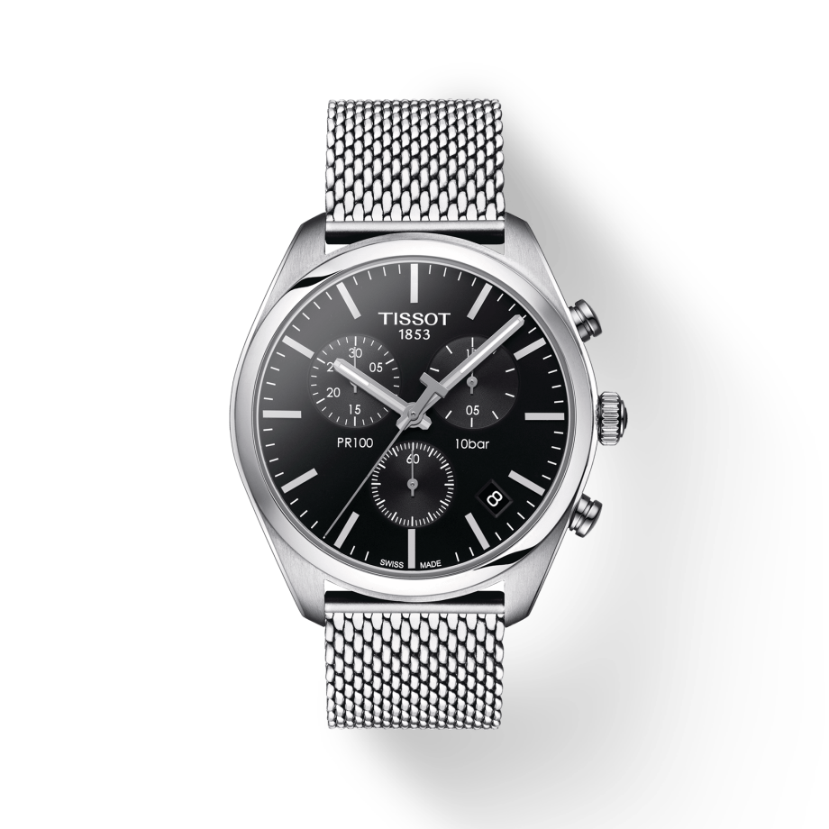 Tissot PR 100 Chronograph Black Dial Silver Mesh Bracelet Watch For Men - T101.417.11.051.01 Buy Now By Tissot