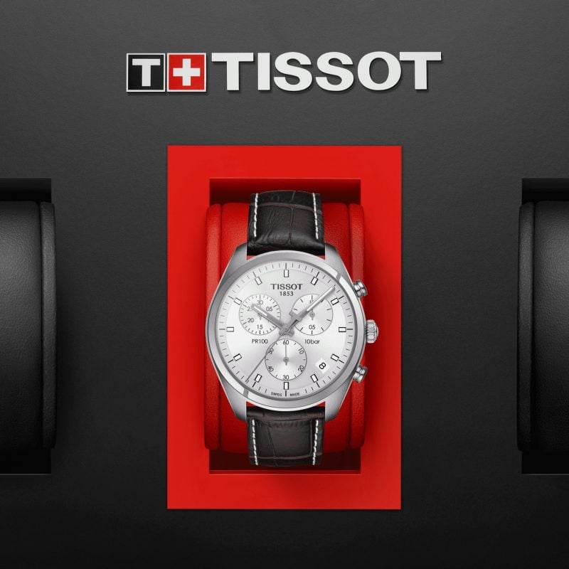 Tissot PR 100 Chronograph Silver Dial Brown Leather Strap Watch for Men - T101.417.16.031.00 Buy Now By Tissot