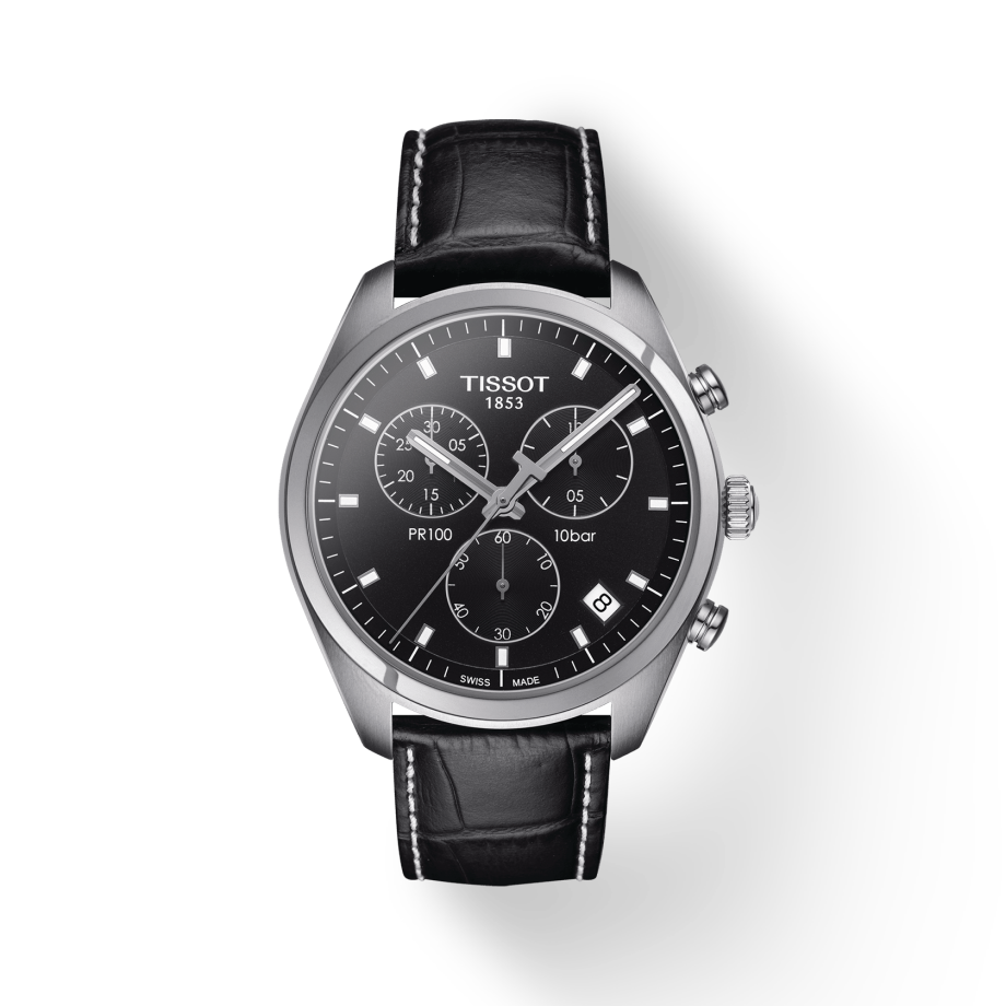 Tissot PR 100 Chronograph Black Dial Black Leather Strap Watch For Men - T101.417.16.051.00 Buy Now By Tissot