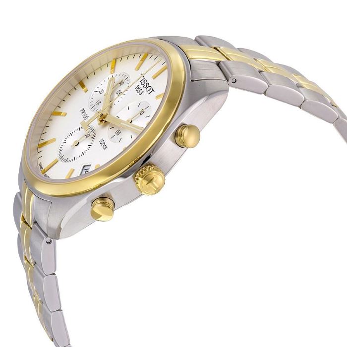 Tissot T Sport PR 100 Chronograph White Dial Two Tone Steel Strap Watch For Men - T101.417.22.031.00 Buy Now By Tissot