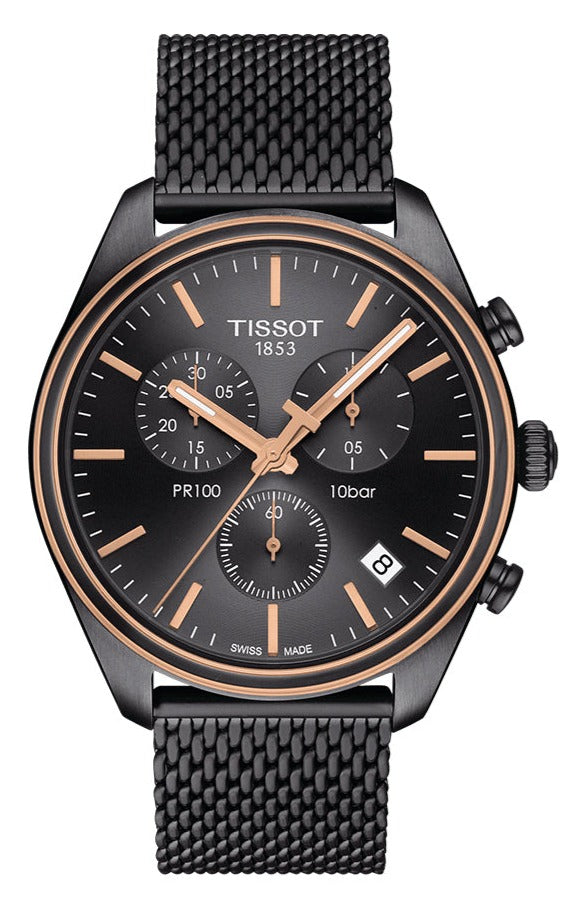 Tissot T Classic PR 100 Chronograph Anthracite Black Dial Black Mesh Bracelet Watch For Men - T101.417.23.061.00 Buy Now By Tissot