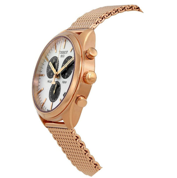 Tissot T Classic PR 100 Chronograph Silver Dial Rose Gold Mesh Bracelet Watch For Men - T101.417.33.031.01 Buy Now By Tissot