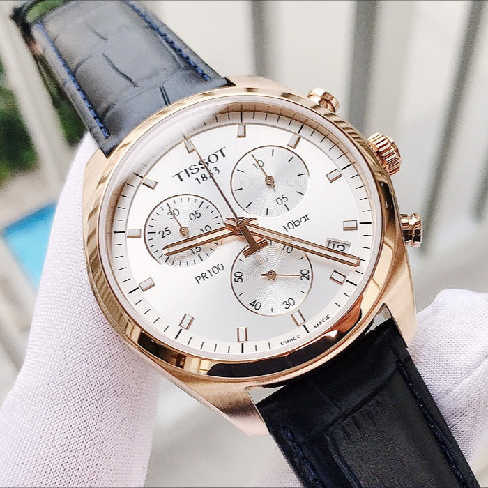 Tissot T Classic PR 100 Chronograph Silver Dial Black Leather Strap Watch for Men - T101.417.36.031.00 Buy Now By Tissot