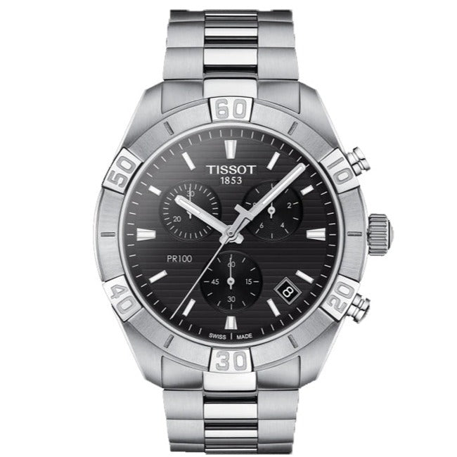 Tissot T Classic PR 100 Sport Chronograph Black Dial Silver Steel Strap Watch for Men - T101.617.11.051.00 Buy Now By Tissot