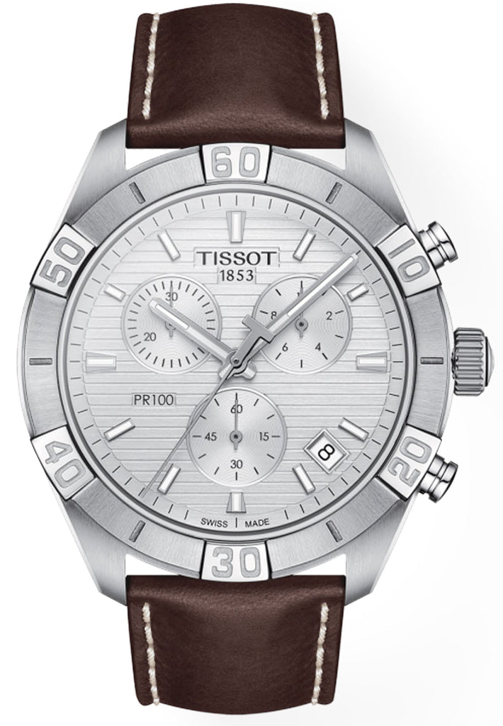 Tissot PR 100 Sport Quartz Chronograph Silver Dial Brown Leather Strap Watch For Men - T101.617.16.031.00 Buy Now By Tissot