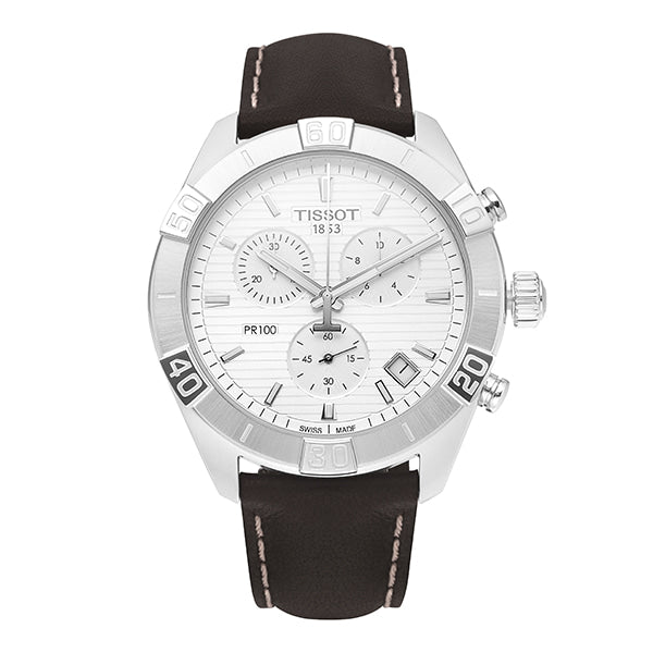 Tissot PR 100 Sport Quartz Chronograph Silver Dial Brown Leather Strap Watch For Men - T101.617.16.031.00 Buy Now By Tissot