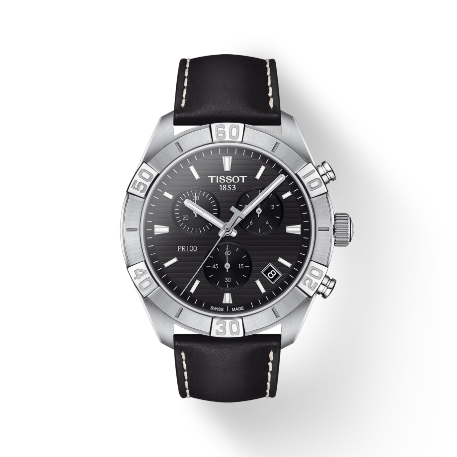 Tissot PR 100 Sport Quartz Chronograph Black Dial Black Leather Strap Watch For Men - T101.617.16.051.00 Buy Now By Tissot