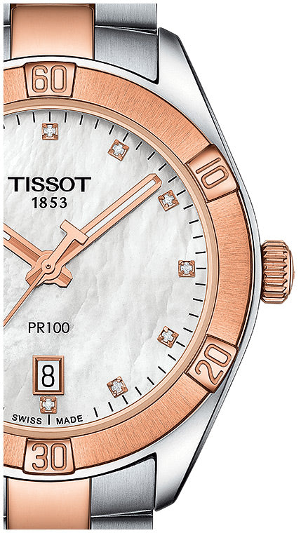 Tissot PR 100 Sport Chic Diamonds Mother of Pearl Dial Two Tone Steel Strap Watch for Women - T101.910.22.116.00 Buy Now By Tissot