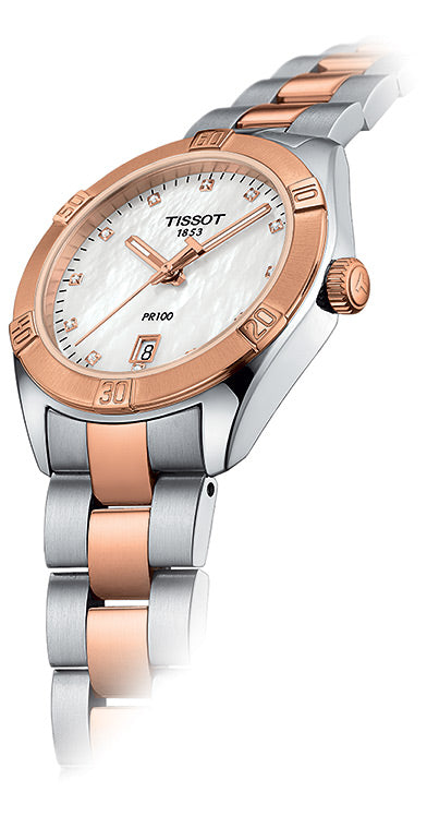 Tissot PR 100 Sport Chic Diamonds Mother of Pearl Dial Two Tone Steel Strap Watch for Women - T101.910.22.116.00 Buy Now By Tissot