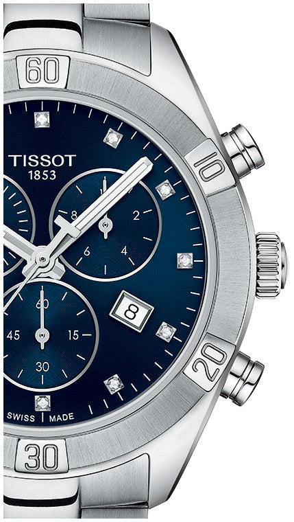 Tissot PR 100 Sport Chic Chronograph Diamonds Blue Dial Silver Steel Strap Watch for Women - T101.917.11.046.00 Buy Now By Tissot