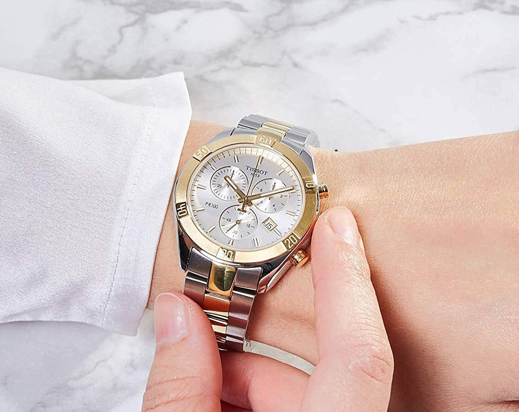 Tissot PR 100 Sport Chic Chronograph Silver Dial Two Tone Steel Strap Watch For Women - T101.917.22.031.00 Buy Now By Tissot