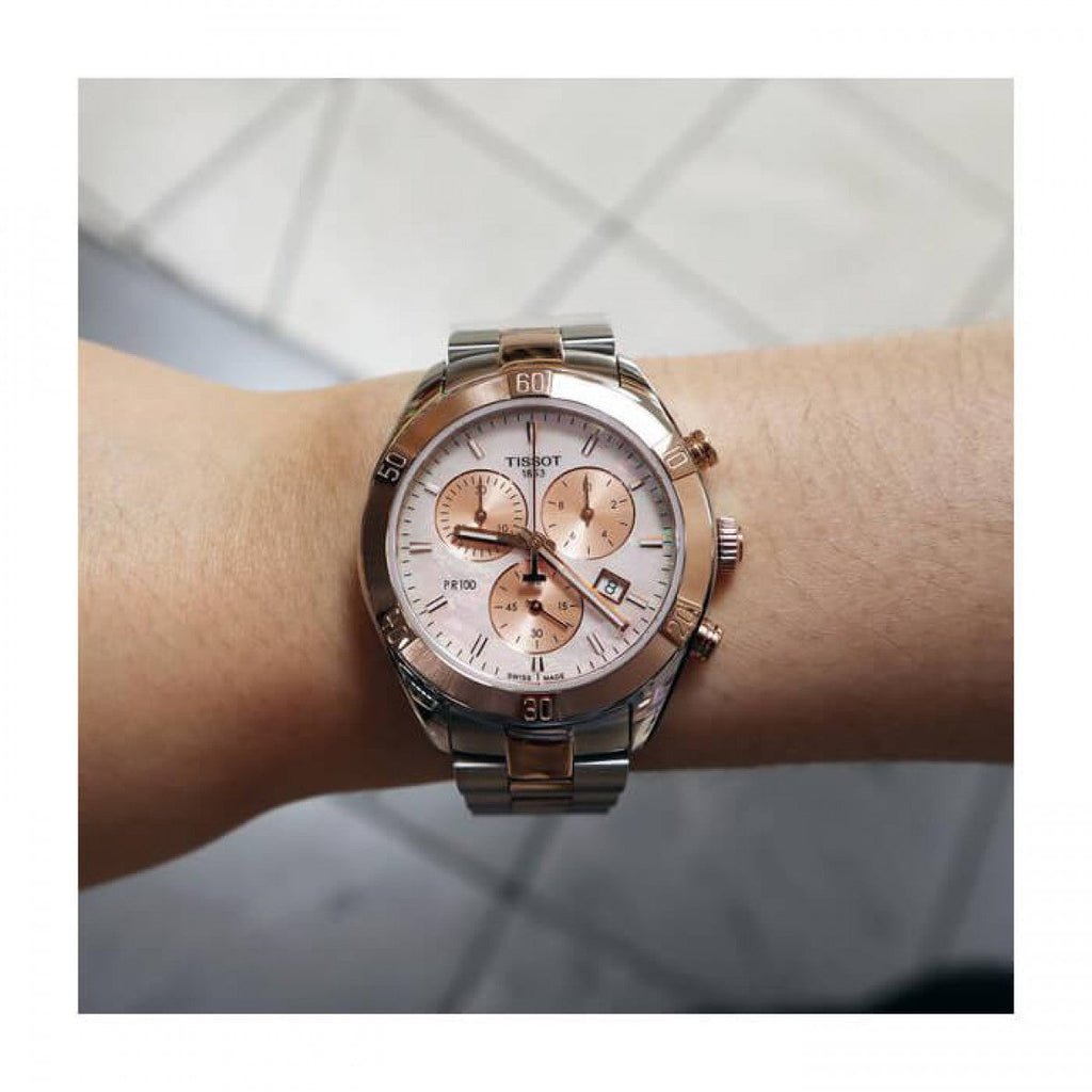 Tissot PR 100 Sport Chic Chronograph Mother of Pearl Dial Two Tone Steel Strap Watch for Women - T101.917.22.151.00 Buy Now By Tissot