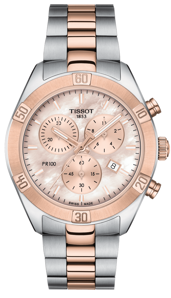 Tissot PR 100 Sport Chic Chronograph Mother of Pearl Dial Two Tone Steel Strap Watch for Women - T101.917.22.151.00 Buy Now By Tissot