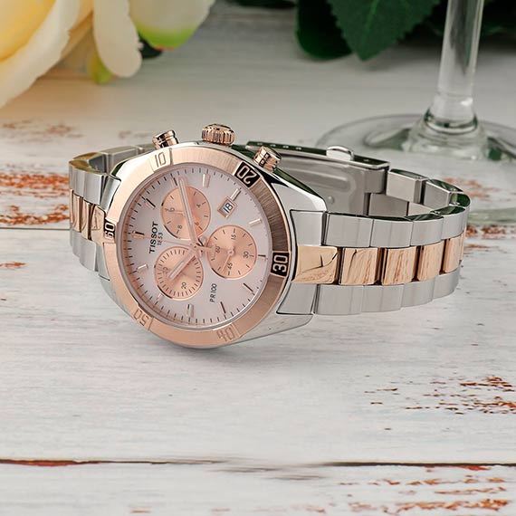 Tissot PR 100 Sport Chic Chronograph Mother of Pearl Dial Two Tone Steel Strap Watch for Women - T101.917.22.151.00 Buy Now By Tissot