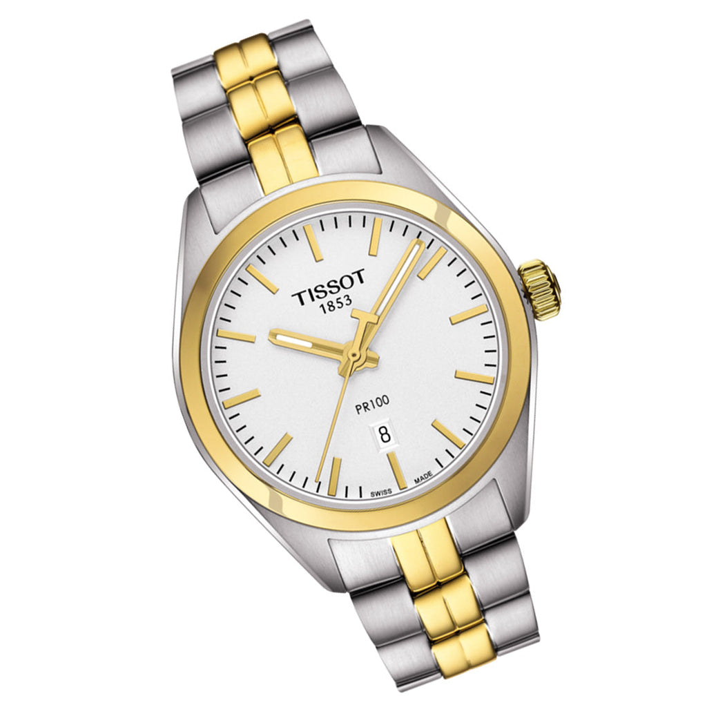Tissot T Classic PR 100 Sport Chic White Dial Two Tone Steel Strap Watch For Women - T101.210.22.031.00 Buy Now By Tissot