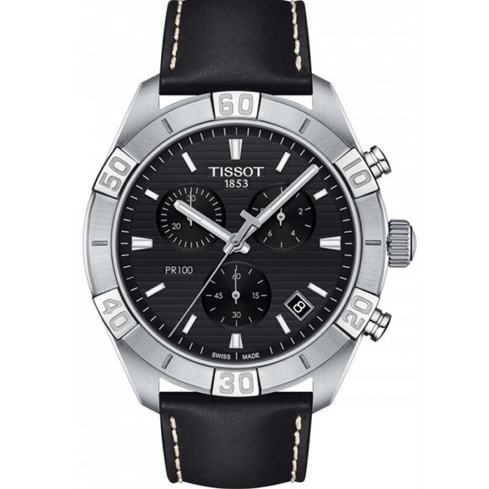 Tissot PR 100 Sport Quartz Chronograph Black Dial Black Leather Strap Watch For Men - T101.617.16.051.00 Buy Now By Tissot