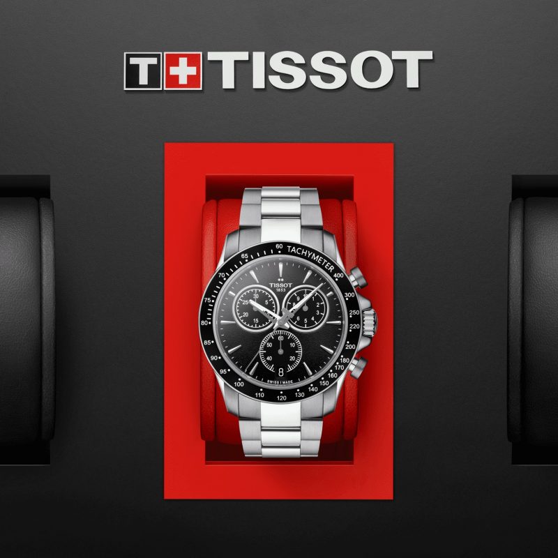 Tissot V8 Quartz Chronograph Black Dial Silver Steel Strap Watch For Men - T106.417.11.051.00 Buy Now By Tissot