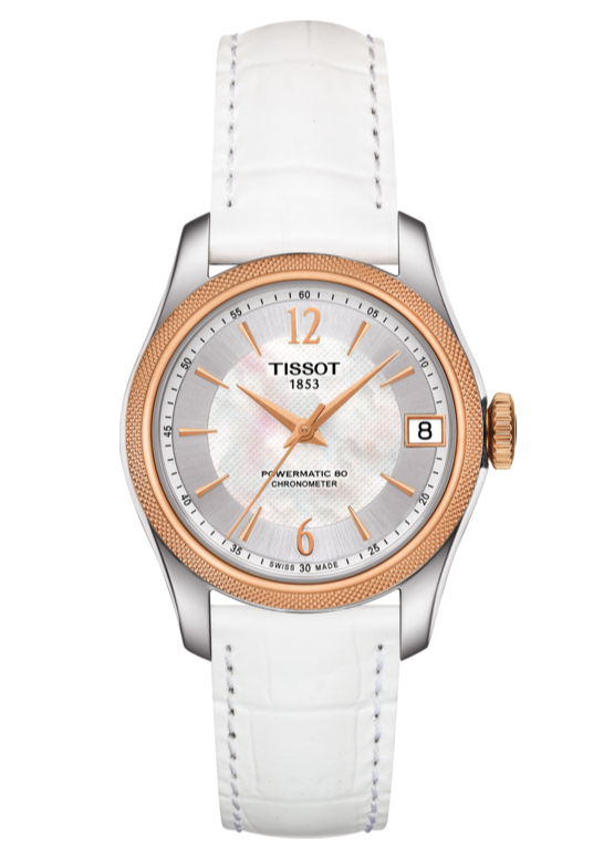 Tissot T-Classic Powermatic 80 Mother of Pearl Silver Dial White Leather Strap Watch For Women - T108.208.26.117.00 Buy Now By Tissot