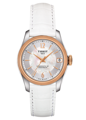 Tissot T-Classic Powermatic 80 Mother of Pearl Silver Dial White Leather Strap Watch For Women - T108.208.26.117.00 Buy Now By Tissot
