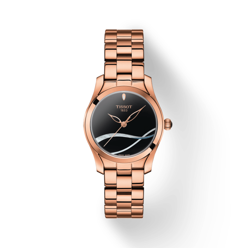 Tissot T Wave Black Dial Rose Gold Steel Strap Watch For Women - T112.210.33.051.00 Buy Now By Tissot