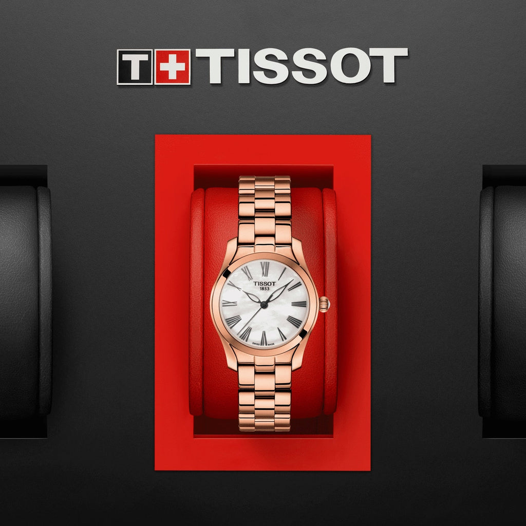 Tissot T Wave Mother of Pearl Dial Rose Gold Steel Strap Watch For Women - T112.210.33.113.00 Buy Now By Tissot