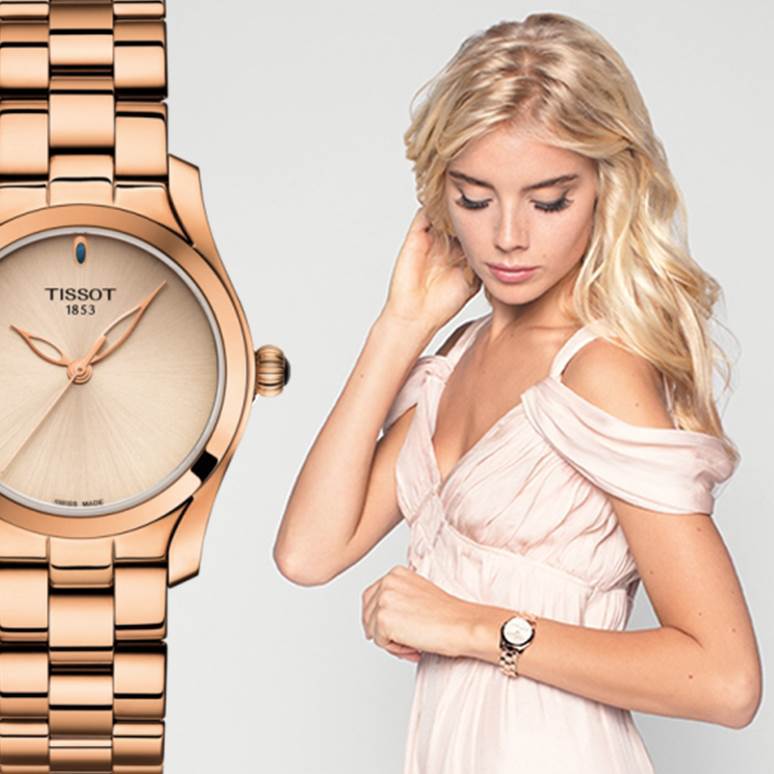 Tissot T Wave Cream Dial Rose Gold Steel Strap Watch For Women - T112.210.33.451.00 Buy Now By Tissot