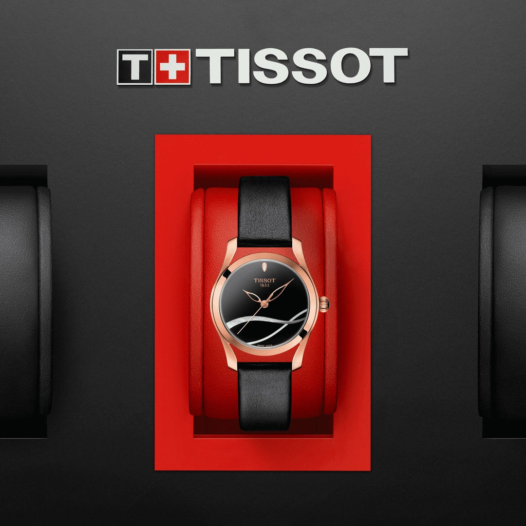 Tissot T Wave Black Dial Black Leather Strap Watch For Women - T112.210.36.051.00 Buy Now By Tissot
