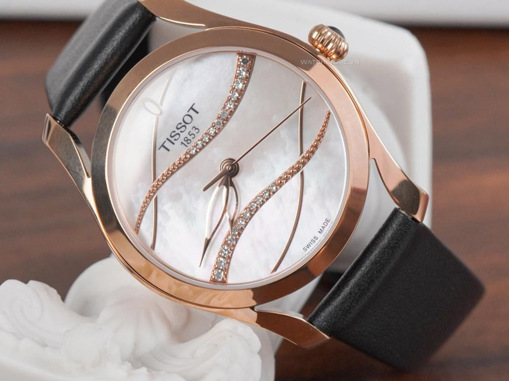 Tissot T Wave Diamond Mother of Pearl Dial Black Leather Strap Watch For Women - T112.210.36.111.00 Buy Now By Tissot