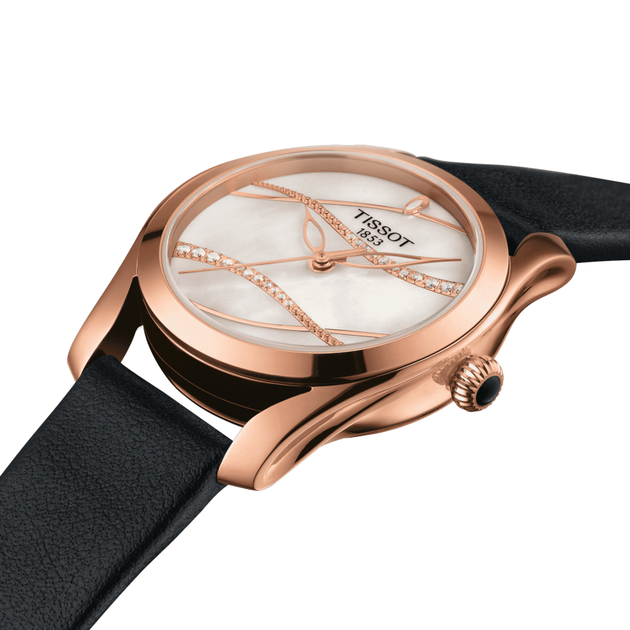 Tissot T Wave Diamond Mother of Pearl Dial Black Leather Strap Watch For Women - T112.210.36.111.00 Buy Now By Tissot